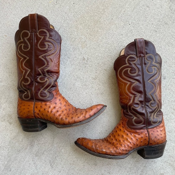 Justin Boots Cognac Full Quill Ostrich Leather Cowboy Boots 8 8771 Western Rodeo - Picture 11 of 11